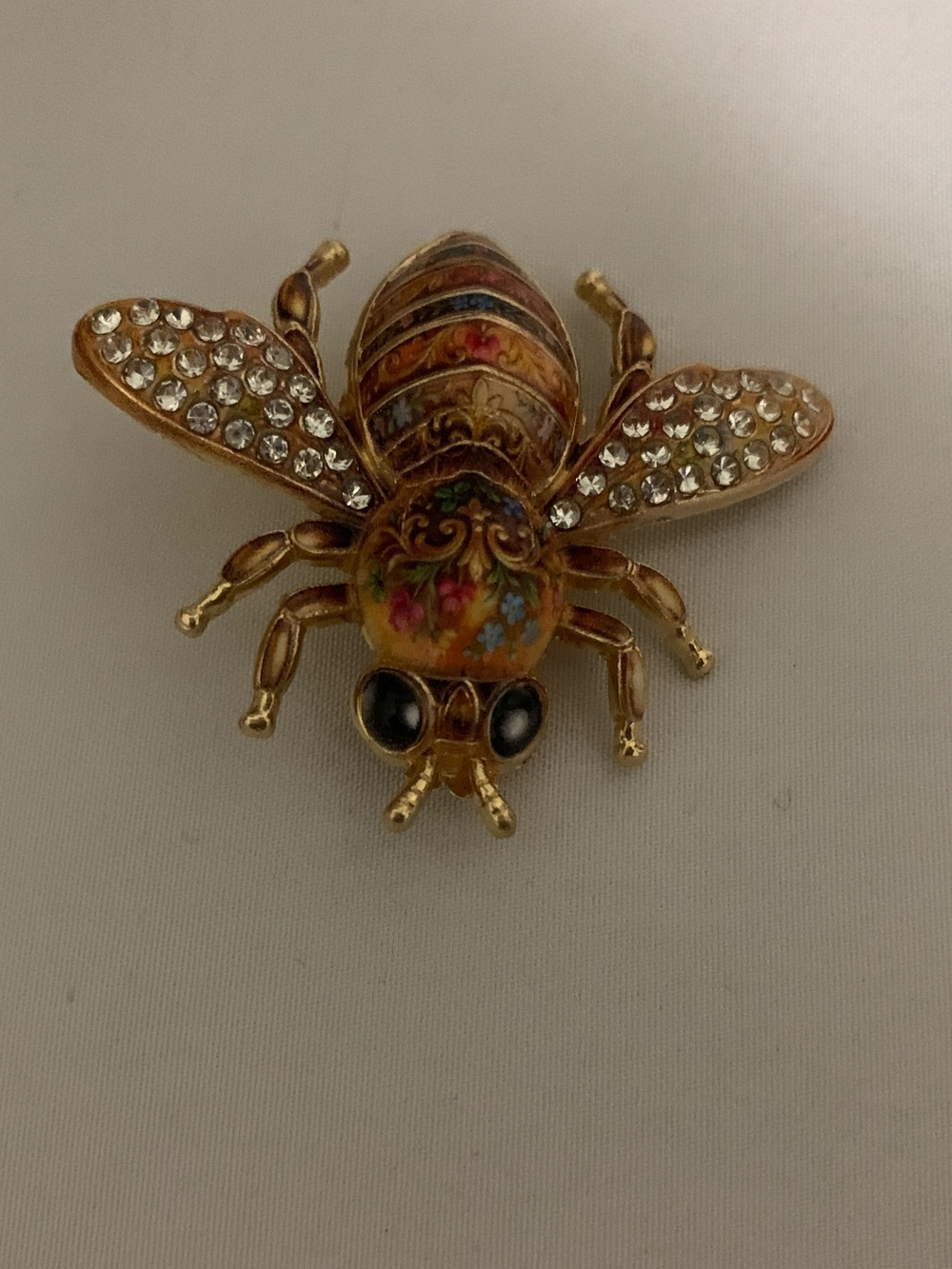 Bee Brooch with Floral Enamel Accent